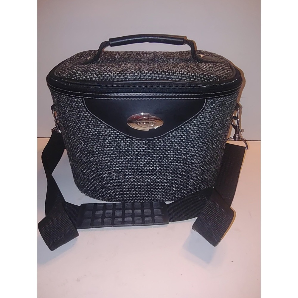 Vintage Concourse tapestry travel case, bag, cosmetic, train case with strap